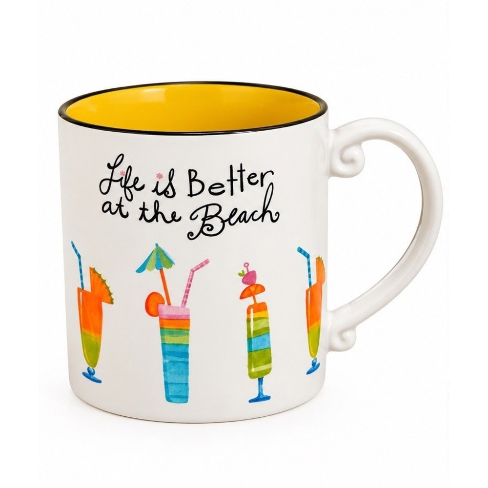 Cracker Barrel Life Is Better at the Beach Large 20 Oz Mug Yellow interior